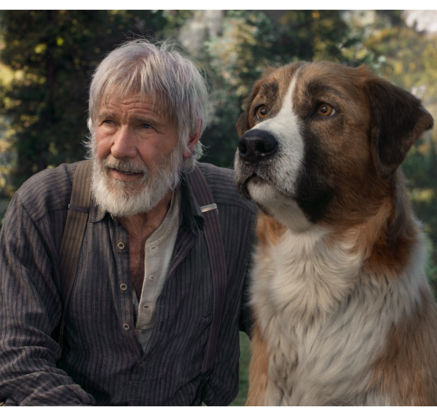 Harrison Ford y Buck en una escena de la película El Llamado de la Selva. 