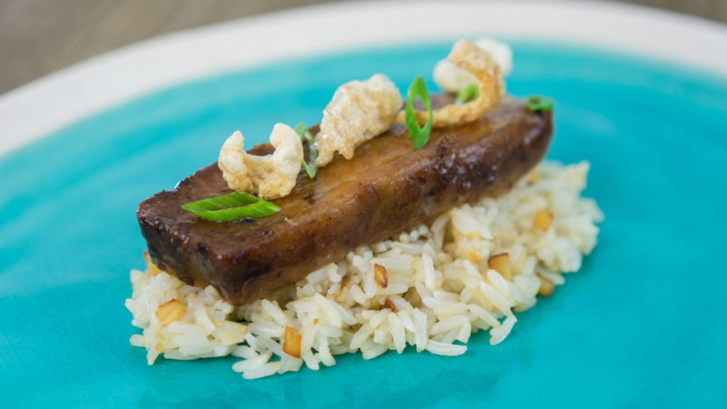 Braised pork belly in adobo with fried rice