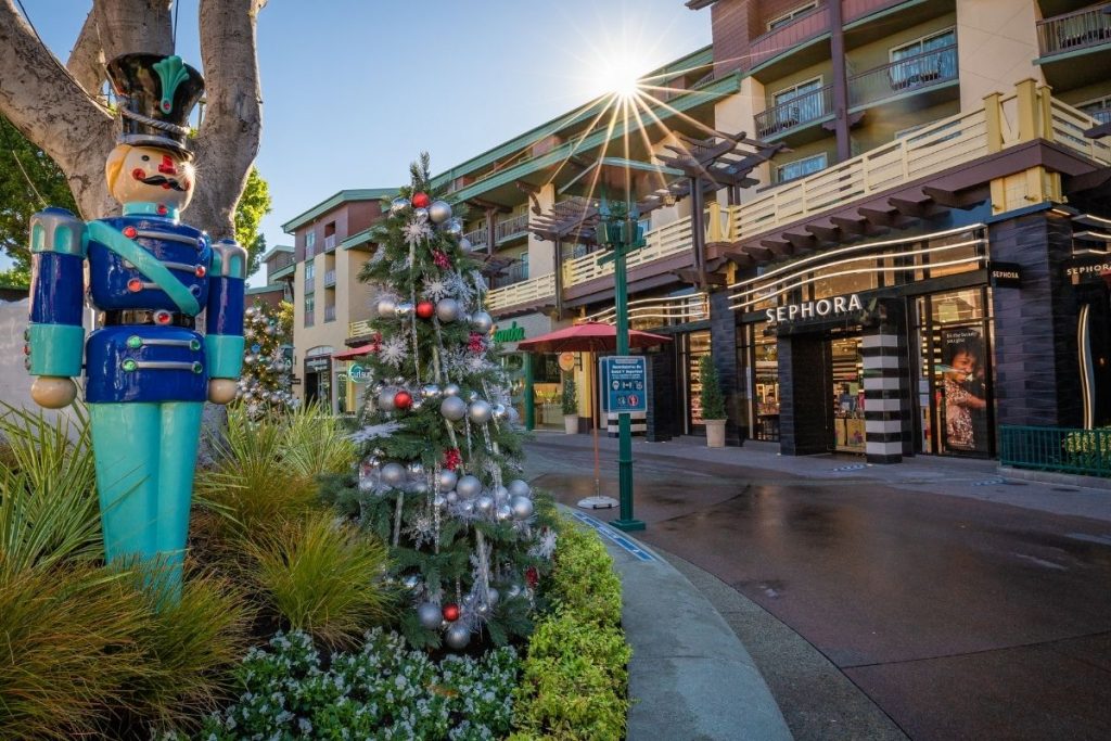 downtown Disney district with holiday decorations