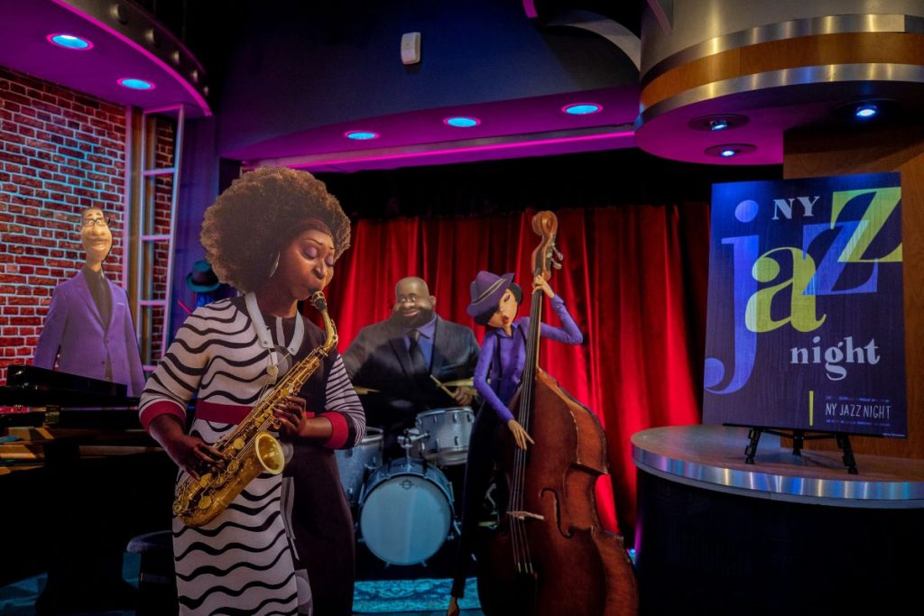 Characters from the movie Soul as decoration in a Jazz Club